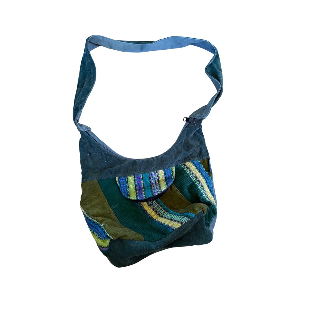 Ixchel Corduroy Patchwork Hobo Bag Green Woven Boho Crossbody Slouchy Bag